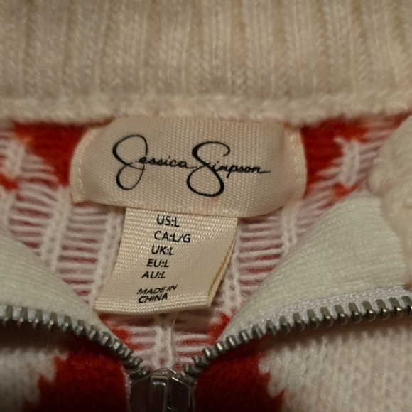 Jessica Simpson Festive Red and Cream Turtleneck Sweater - Picture 2 of 4